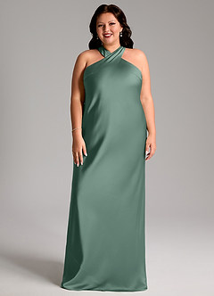 Azazie Doretta Bridesmaid Dresses Eucalyptus Mermaid Pleated Stretch Satin Dress image6