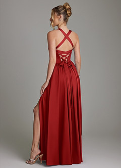 Azazie Francis Bridesmaid Dresses Pomegranate A-Line Corset Stretch Satin Dress image7