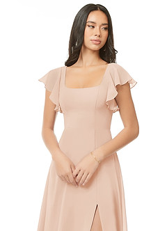 Azazie Bondi Brautjungfernkleider A-Linie Gestreift Chiffon Kleid Englisches Rosa image4