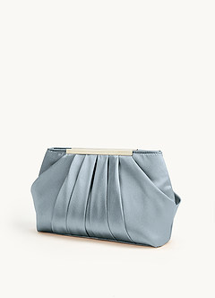 front Matching Color Metallic Satin Pleated Clutch