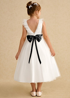 Azazie Amber Flower Girl Dresses Ivory Black A-Line Bow Tulle Dress image1