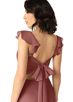 Azazie Everett Vestidos de damas de honor Vestido de Amatista de Gasa de Corte en A con Cuello en V fruncido image4