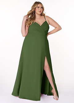 Azazie Everleigh Bridesmaid Dresses Olive A-Line Sweetheart Pleated Chiffon Dress image10