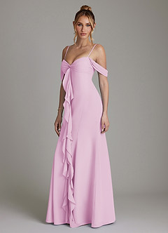 Azazie Karmela Bridesmaid Dresses Candy Pink A-Line Off the Shoulder Chiffon Dress image5