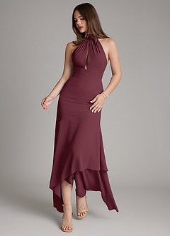 Azazie Magda Bridesmaid Dresses Cabernet Mermaid High Neck Chiffon Dress image5