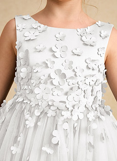 Azazie Lana Vestidos de florista Vestido Branco de Cetim fosco de Linha A com Sem mangas image6