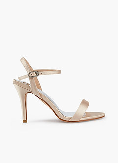 front Champagne Satin Ankle Strap High Heels