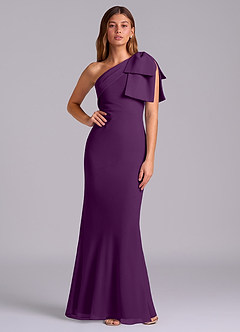 Azazie Yuanna 신부 들러리 드레스 인어 한쪽 어깨 쉬폰 바닥 길이 드레스 image1