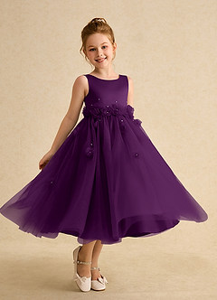 Azazie Lux Flower Girl Dresses Grape A-Line Beaded Tulle Dress image1