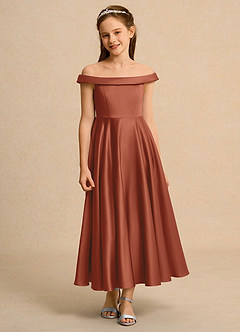 Azazie Teeny Junior Formal Flower Girl Klänningar Klä A-Line i Matt satäng Plisserad image6