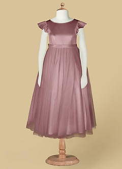 Azazie Aster Final Sale Dusty Rose A-Line with Sleeves Tulle Dress image6