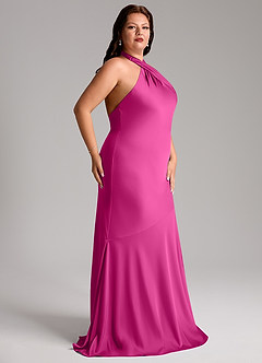 Azazie Lorena Bridesmaid Dresses Fuchsia Mermaid Pleated Stretch Satin Dress image11