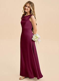 Azazie Kiki Junior Mulberry A-Line Bow Stretch Satin Dress image4