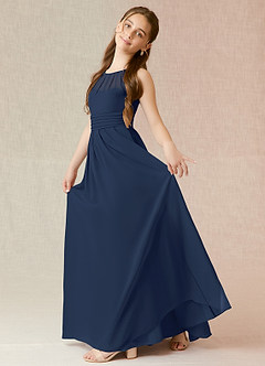 Azazie Bibiane Junior Dark Navy A-Line Pleated Chiffon Dress image3