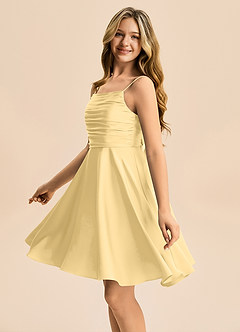 Azazie Miko Junior Butter A-Line Pleated Stretch Satin Dress image7