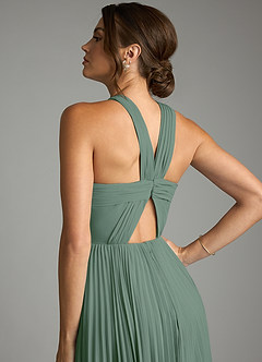Azazie Afra Abiti da Damigella Abito A-Line in Chiffon Plissettato Eucalipto image6