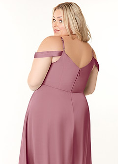 Azazie Ocean Bridesmaid Dresses Vintage Mauve A-Line V-Neck Pleated Stretch Satin Dress image11