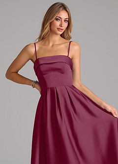 Azazie Lucienne 신부 들러리 드레스 A라인 주름진 스트레치 새틴 발목 길이 드레스 image2