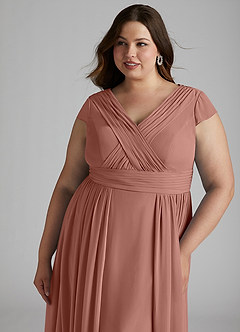 Azazie Organa Abiti da Damigella Abito A-Line in Chiffon Plissettato Cedro Rosa image11