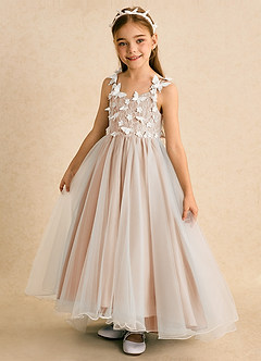 Azazie Darlina Abiti da Ragazza di Fiori Abito Principessa in Tulle Pizzo Avorio Rosa Inglese image9
