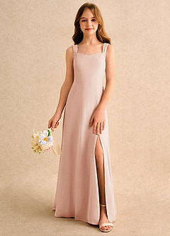 Azazie Makani Girls Formal Robe Demoiselle D'honneur Fillette Robe Trapèze en Mousseline de soie Encolure en Forme de Cœur Rose Anglais image3