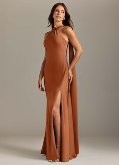 Azazie Kinsley Brautjungfernkleider Meerjungfrau-Linie Seitliche Cut-Outs Stretch-Satin Kleid Kupfer image3