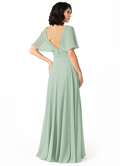 Azazie Pamela Bridesmaid Dresses Agave A-Line V-Neck Pleated Chiffon Dress image2