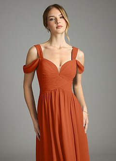 Azazie Lianne Bridesmaid Dresses Burnt Orange A-Line Off the Shoulder Chiffon Dress image3