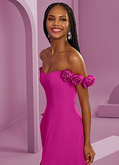 Barbie ♥ Azazie Abiti da Damigella Abito Convertibile A-Line in Chiffon a Spalla Scoperta Fucsia image11
