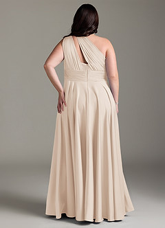 Azazie Charlize Bridesmaid Dresses White Alabaster A-Line One Shoulder Stretch Satin Dress image2