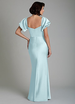Azazie Lea Robes de demoiselle d'honneur Robe Sirène Convertible en Satin extensible Épaules dénudées Bleu Nuage image2