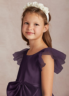 Azazie Midna Flower Girl Dresses Plum A-Line with Sleeves Tulle Dress image3