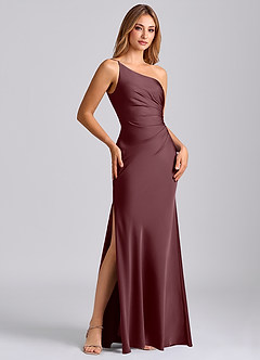 Azazie Marseli Bridesmaid Dresses Sangria Mermaid One Shoulder Stretch Satin Dress image4