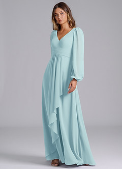 Azazie Omari Bridesmaid Dresses Sea Glass A-Line Long Sleeve Chiffon Dress image4