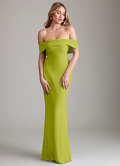 Azazie Lusinda Bridesmaid Dresses Lemongrass Mermaid Off the Shoulder Chiffon Convertible Dress image4