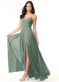 Azazie Vini Jurken voor bruidsmeisjes Jurk van Chiffon met A-Lijn V-hals geplooid Zilveren Salie image3