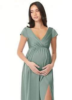 Azazie Allessia Gravid brudtärna klänningar Klä A-Line Plisserad Golvlängd Stretch Satin image5