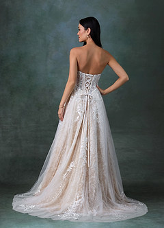 Azazie Ivonnah Wedding Dresses Diamond White Nude A-Line Strapless Tulle Dress image2