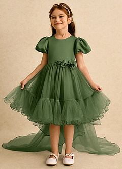 Azazie Cocoa vestidos de niña de las flores Vestido de Oliva de Tul de Princesa con Plisado image3