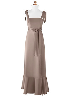 Azazie Barbara Junior Taupe A-Line Bow Matte Satin Dress image6