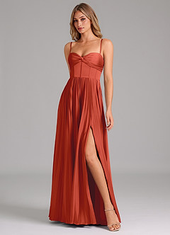 Azazie Akiko Robes de demoiselle d'honneur Robe Trapèze en Satin extensible Encolure en Forme de Cœur Rouille image4