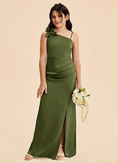 Azazie Remi Junior Olive Sheath Side Slit Stretch Satin Dress image4