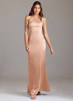 Azazie Arleth Jurken voor bruidsmeisjes Jurk van Stretch Satijn met A-Lijn One-Shoulder Rosé Goud image3