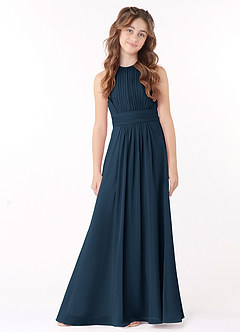 Azazie Bonnie Junior Dark Navy A-Line Pleated Chiffon Dress image1