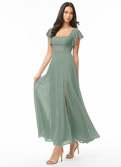 Azazie Bondi Bridesmaid Dresses Silver Sage A-Line Ruched Chiffon Dress image3