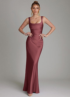 Azazie Agustina Bridesmaid Dresses Merlot Mermaid Corset Stretch Satin Dress image1