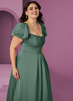 Barbie ♥ Azazie Robes de demoiselle d'honneur Robe Trapèze en Satin extensible Rayé Eucalyptus image10