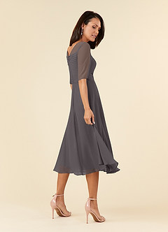 Azazie Naomi Kleider für die Brautmutter A-Linie Bootshals Gefaltet Chiffon Kleid Stahlgrau image4
