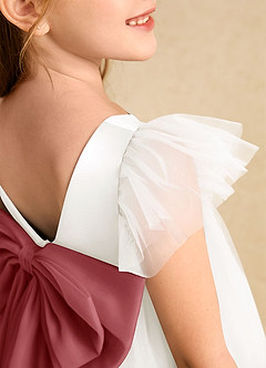 Azazie Munchkin Blumenmädchenkleider A-Linie Schleifen Tüll Kleid Elfenbein Antikrosa image6