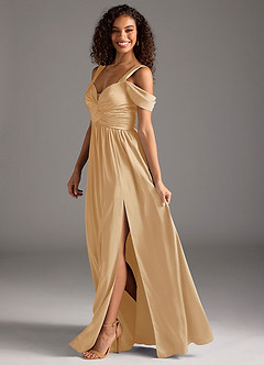 Azazie Lianne Brautjungfernkleider A-Linie Schulterfrei Stretch-Satin Kleid Gold image13